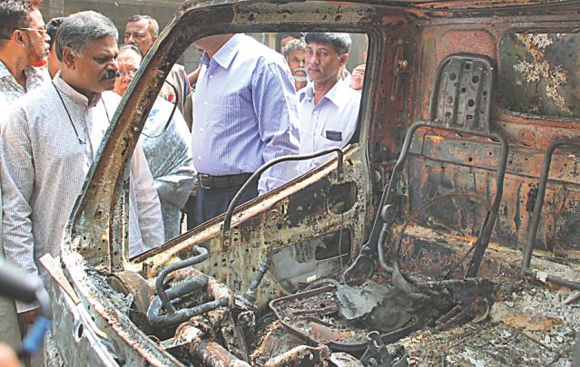 The wreckage of a burnt vehicle. Photo: Anurup Kanti Das 