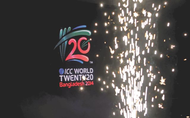 The ICC World Twenty20  logo was unveiled amid fireworks at the Radisson Blu Water Garden hotel yesterday. The event will take place in Bangladesh next year. photo: star 