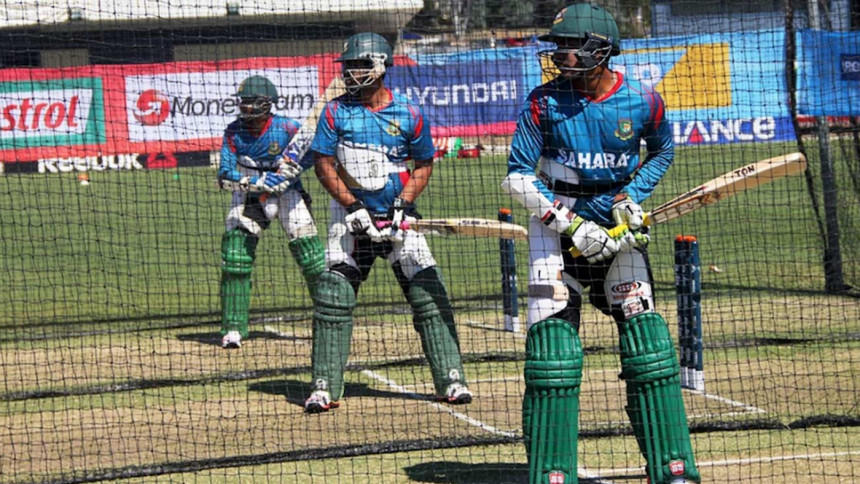 Bangladesh batsmen during practice.