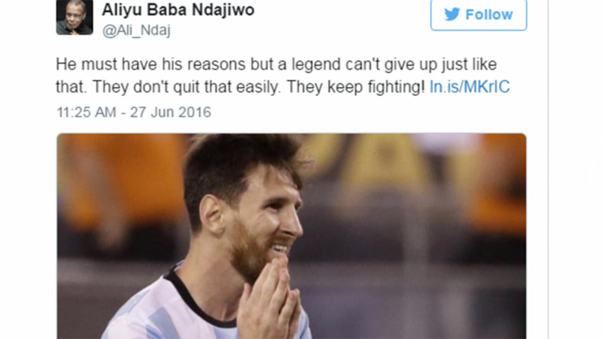 Messi reaction tweet Messi retirement, public reaction