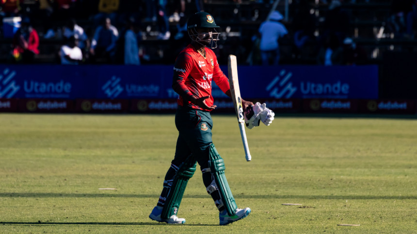 Liton Das walks back after getting dismissed. Liton Das walks back after getting dismissed.