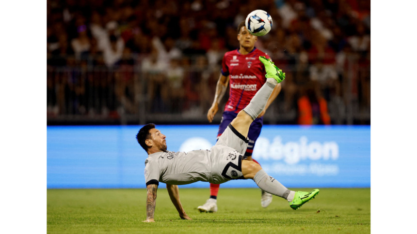 Paris St Germain's Lionel Messi scores their fifth goal. Paris St Germain's Lionel Messi scores their fifth goal.