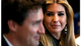 Ivanka Trump looks toward Canadian Prime Minister Justin Trudeau