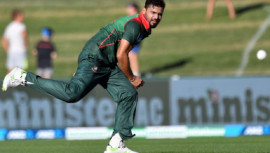 Bangladesh's paceman Mashrafe Mortaza bowls during the first ODI
