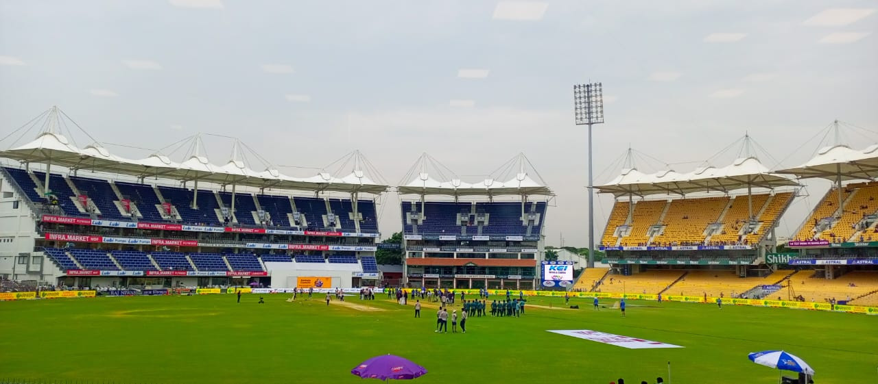 Overcast conditions at MA Chidambaram Stadium in Chennai today. Photo: Abdullah Al Mehdi