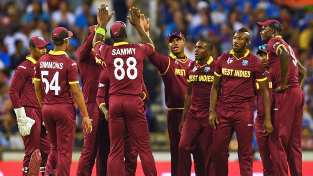 West Indies players celebrate West Indies players celebrate