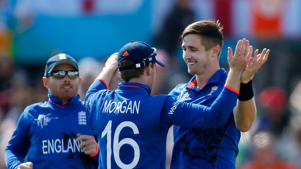 England's Chris Woakes celebrates England's Chris Woakes celebrates