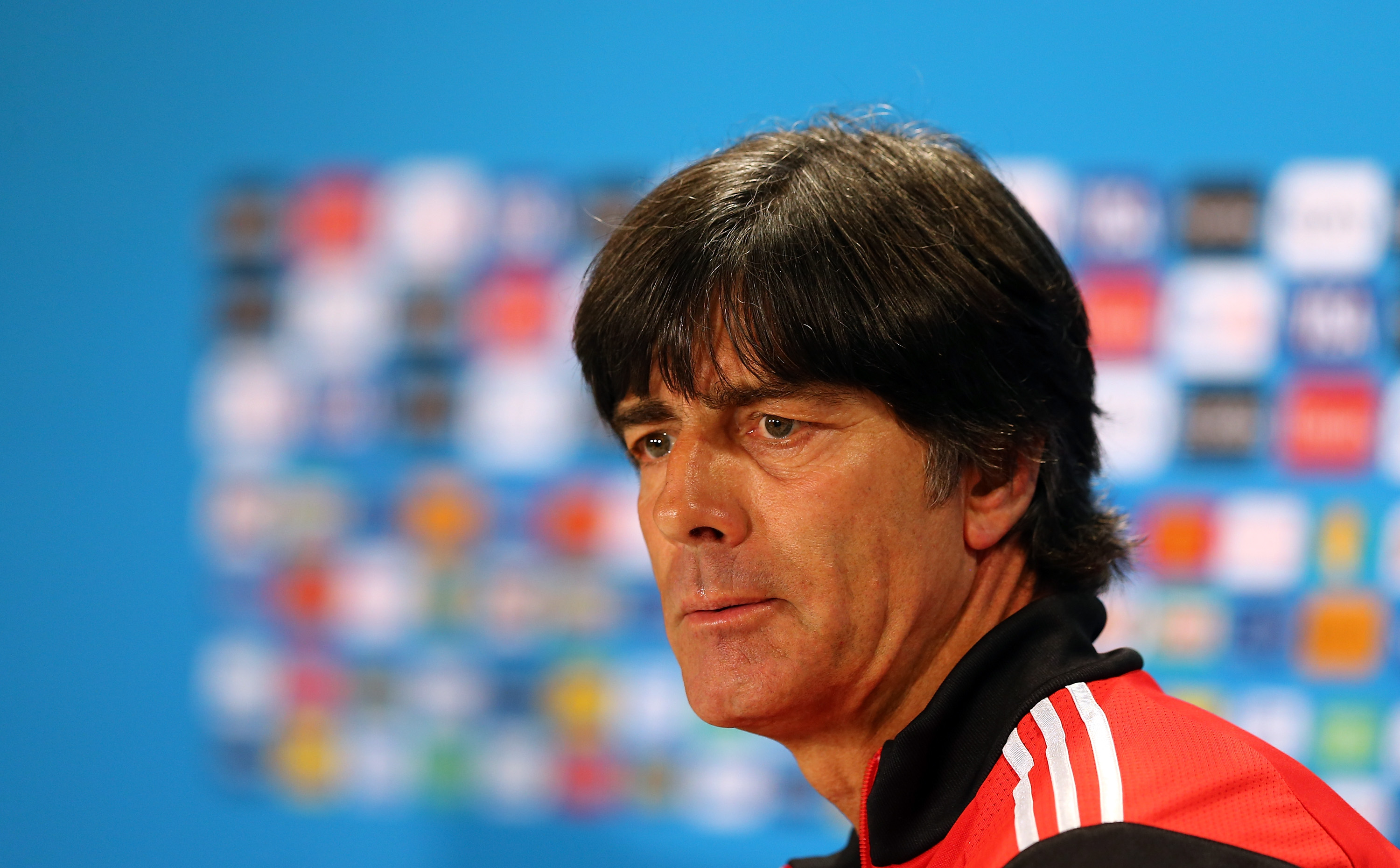 Joachim Loew, head coach of Germany talks to the media during the German national team press conference at Estadio Mineirao on July 7, 2014 in Belo Horizonte, Brazil. (Photo by Martin Rose/Getty Images)