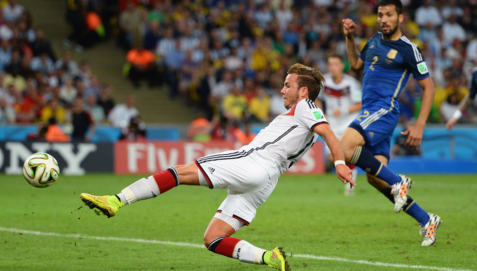 Mario Goetze of Germany scores his team's first goal in extra time during the 2014 FIFA World Cup Brazil Final match between Germany and Argentina at Maracana on July 13, 2014 in Rio de Janeiro, Brazil. Photo: Getty Images