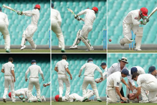 Snapshots of the injury that eventually led to the death of Phil Hughes. Photo: collected