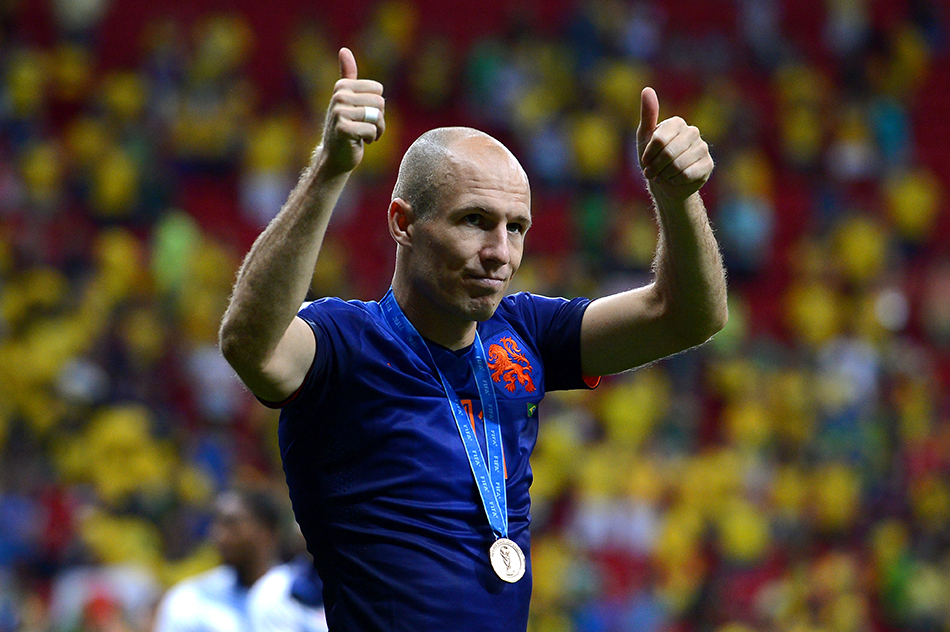 Arjen Robben of the Netherlands celebrates after the 2014 FIFA World Cup Brazil 3rd Place Playoff match between Brazil and Netherlands at Estadio Nacional on July 12, 2014 in Brasilia, Brazil. Photo: Getty Images